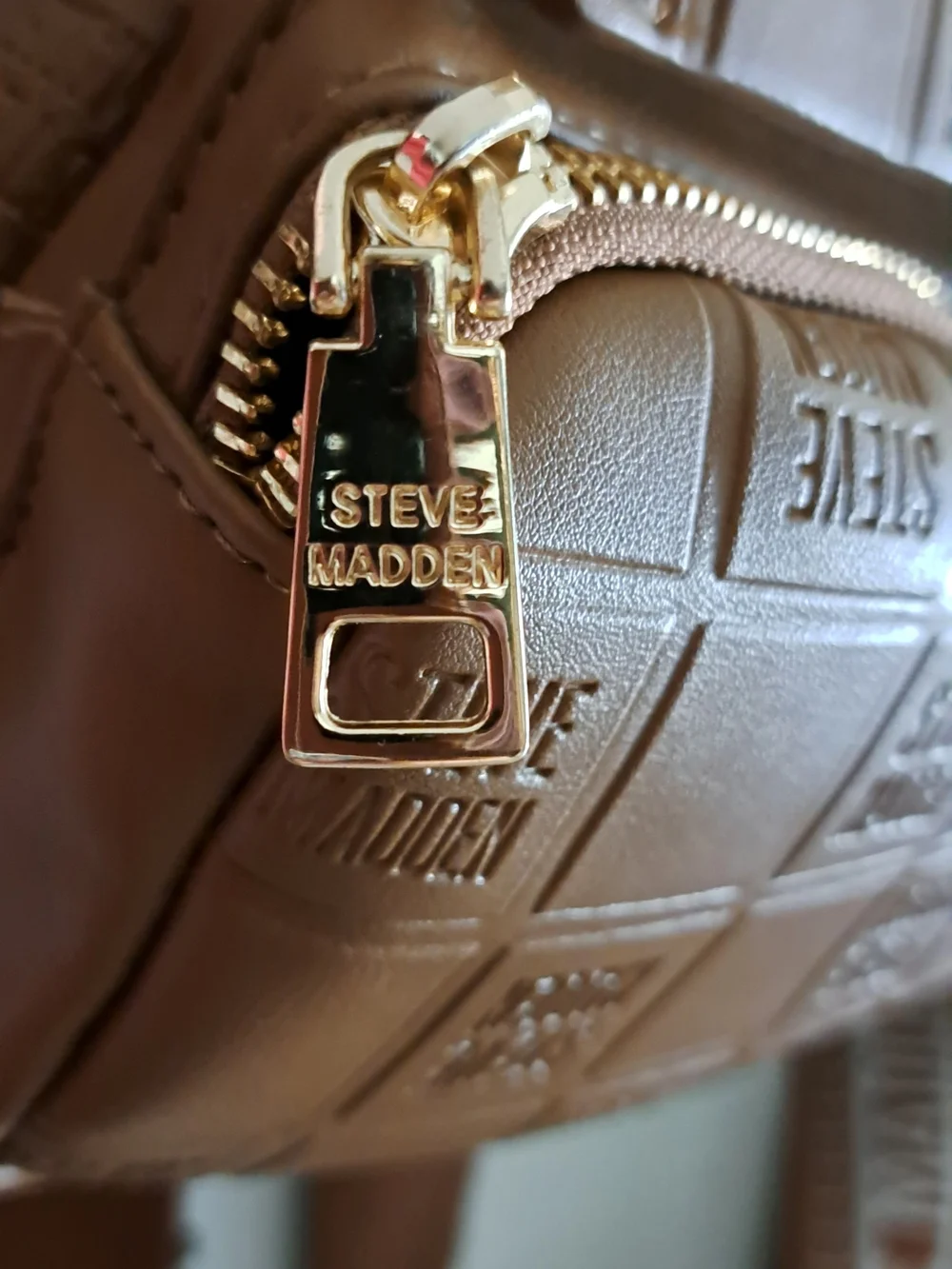 Steve Madden Tan/Brown Logo-Embossed Mini Backpack with Coin Pouch